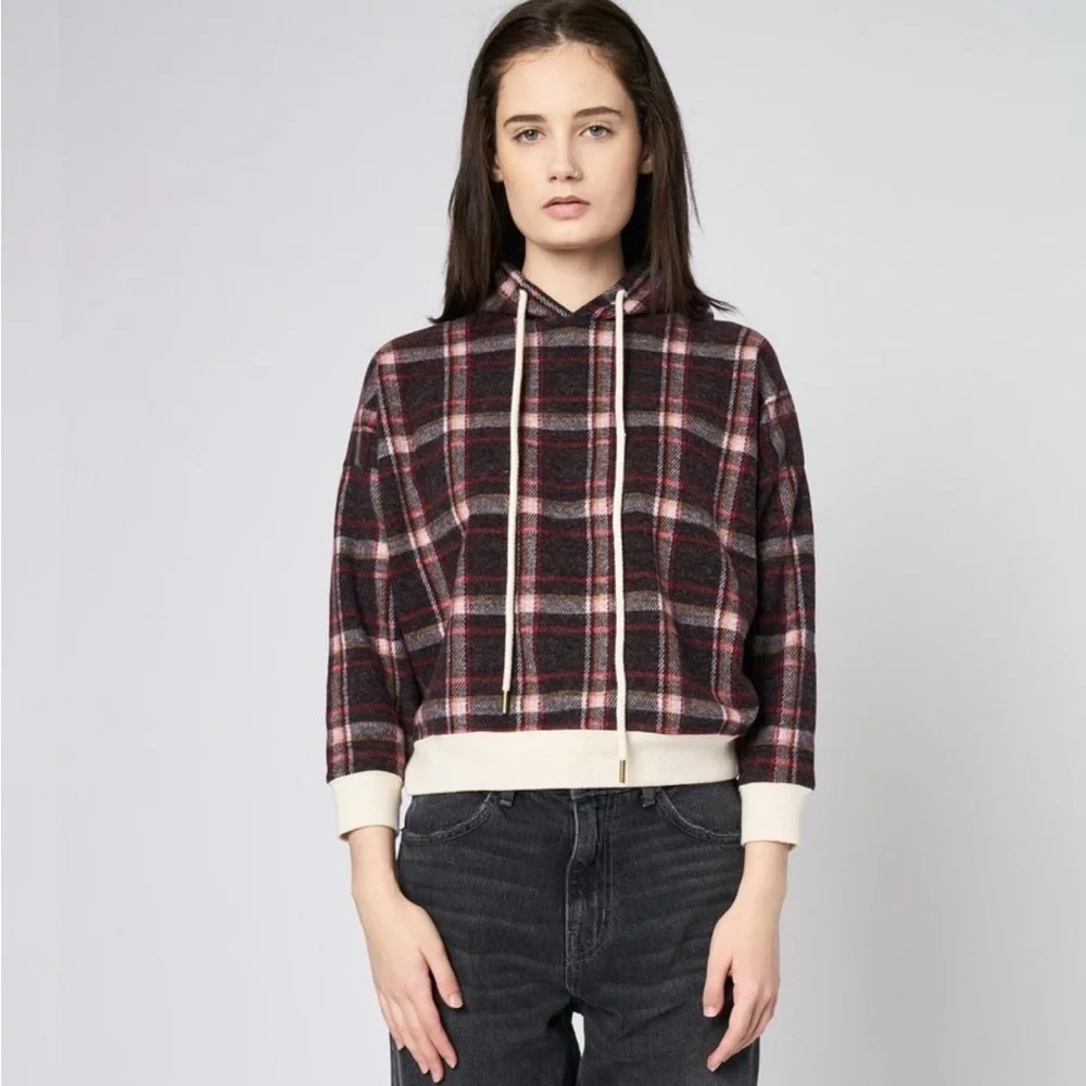 The Great. Teammate Hoodie Cedar House Plaid SZ M 2 Brown Red - Picture 4 of 11